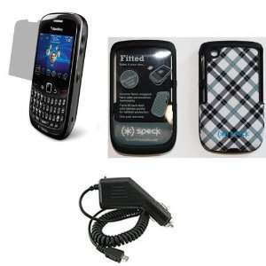 BLACKBERRY CURVE 8520 OEM SPECK BLACK WHITE BLUE ARGYLE FABRIC FITTED 