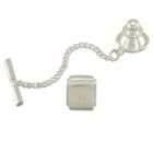 Mens Silver Plated Tie Tac with Square Pendant & Chain