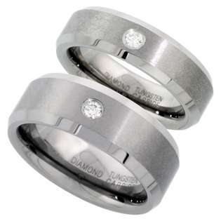 Sabrina Silver Tungsten 8 mm His & 6 mm hers Single Stone Comfort Fit 