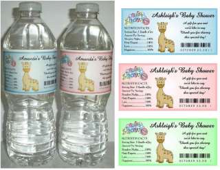 20 GIRAFFE BABY SHOWER FAVORS WATER BOTTLE LABELS ~ Glossy 