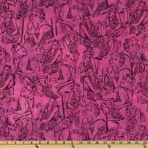  44 Wide The Women Line Drawings Pink Fabric By The Yard 