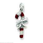 FindingKing Sterling Silver Rhodium Enameled Candy Cane Charm