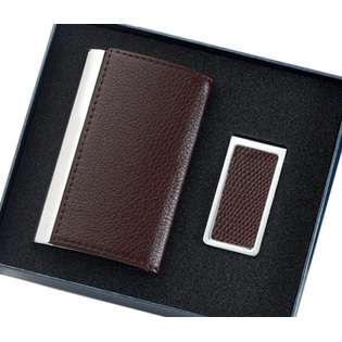   PU Leatherette Metal Card Holder with Matching Money Clip in Gift Box