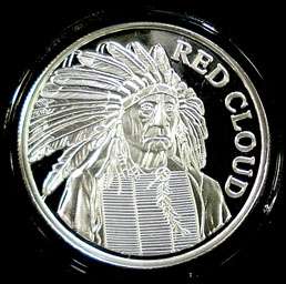RED CLOUD INDIAN CHIEF, 1 Oz .999 SILVER Pf. ROUND  