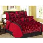   Fiber Short Fur Velvet Alike Zebra Pattern Red / Black Comforter Set