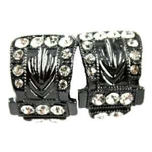 Accent Accessories Crux Black Buckle Earrings with Ice Crystal Accents 