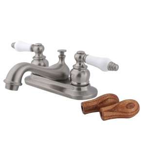   Handle 4 Centerset Bathroom Faucet w/ Porcelain/Oak Lever Handle