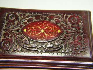   Wooden Carved 9 Jewelry Trinket Box Velvet Lined w Insert Tray  