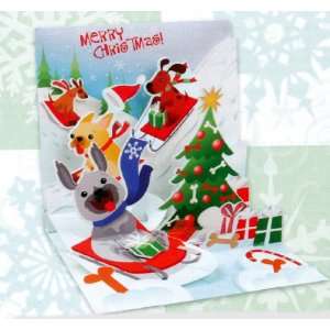   Christmas Greeting Card Sledding Dogs Pop Up