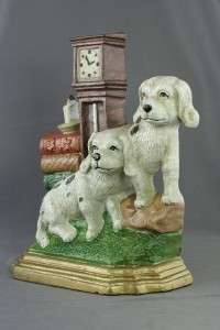 Vintage Cast Iron Hand Painted Springer Spaniel Library Clock Figural 