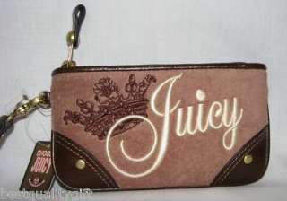 JUICY COUTURE BROWN VELOUR & LEATHER WRISTLET,BAG NWT  