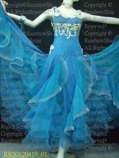 Crystal Blue Lycra Ballroom Waltz Tango dance dress  