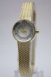   Crystals Gold Mesh Bracelet Dress Pearl Dial Watch 20mm EG540  