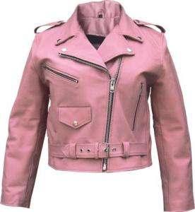 Ladies Pink Leather Vintage Style Motorcycle Jacket  