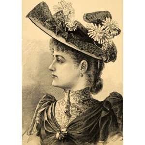 1890 Print Victorian Woman Fashion Portrait Flower Hat 