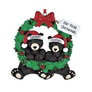   Black Bear Wreath Couple Christmas Ornament