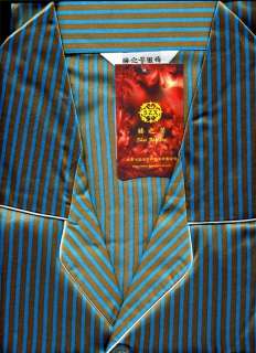 New Mens Satin Pajamas Sleepwear Blue Gold Stripes S L  