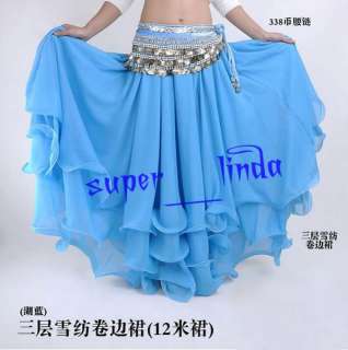 New Belly Dance Costume Three layers skirt 9 color Blue  