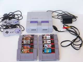 Original Super Nintendo SNES Lot w/ 10 Games, 2 Controllers *Old 