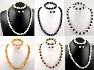 Faux Pearl SetNecklace+Bracelet+Pierced Earrings 18  