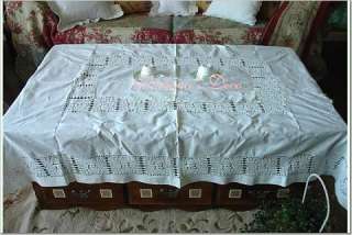 Vintage HandCrochert/Patched White Cotton Table Cloth  