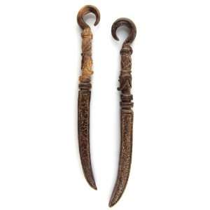   Wood Samurai Sword Earrings   Gauge 8mm / 0g Evolatree Jewelry