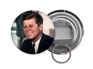 This listing is for one John F. Kennedy 2.25 metal bottle opener with 