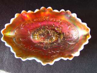 Poppy Pickle Dish Aqual Opal Butterscotch Carnival Glass Excellent 