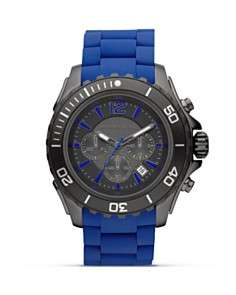MICHAEL Michael Kors Mens Round Gunmetal Watch on Blue Silicone 