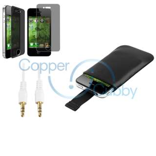 Black Leather Case+Privacy SPT+3.5mm Cable For iPhone 4 s 4s 4G 4th 