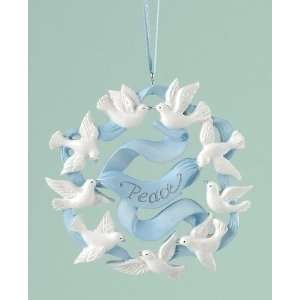 Blue Ribbon Circle Of Doves Peace Christmas Ornament #39165  