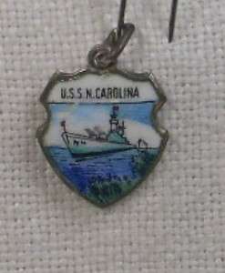   Sterling/Enamel U.S.S. North Carolina Battleship Charm   New  
