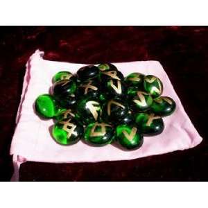  Green Glass Rune Stone Set