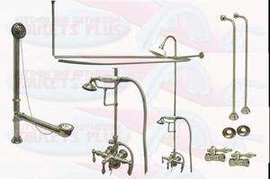   Nickel Clawfoot Tub Faucet With Drain, Water Supply Lines & Stops