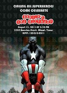 Birthday Captain America Invitation Digital U Print  
