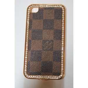  Brown checkered iphone 4S back case rhinestone cover Cell 