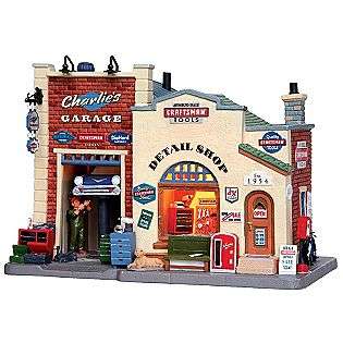   Porcelain Lighted House   Charlies Garage  Lemax Village Collection