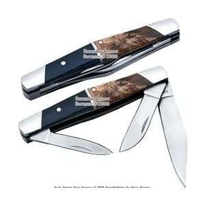  Wooden Handle Triple Bladed Utility Folding Pocket Knife 