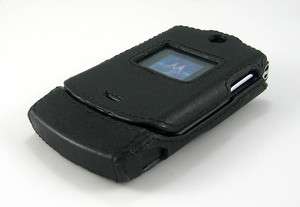 Leather Motorola RAZR V3 Faceplate Cover Case   BLACK  