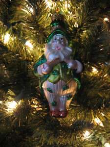 Mercury Glass Irish Santa Christmas Ornament, New  