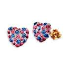 VistaBella 14k Yellow Gold Round Blue Pink CZ Heart Stud Earrings