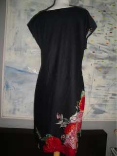 NEW ~ JONATHAN MARTIN Charcoal Gray Knit Sheath DRESS w/Floral Hem sz 