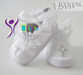 Baby Christening Baptism soft shoes CROSS made with SWAROVSKI CRYSTAL 