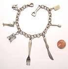   Waiter Waitress Charm Bracelet with Knife fork spoon teapot and more
