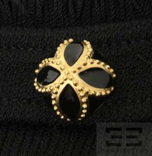 St John Caviar Black Knit Fringe Trim Gold Button Jacket Size 8  