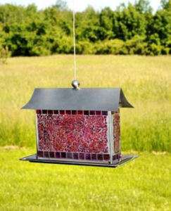 BIRD BRAIN Beaming Red Bird Seed Feeder Recycled Glass  