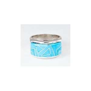   Sterling Silver Turquoise Inlay Ring Sz 10 By Calvin Begay Jewelry