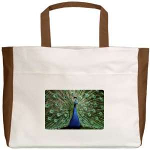  Beach Tote Mocha Peacock with Beautiful Plumage (Feathers 