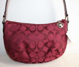 NWT COACH SIGNATURE PLEATED TOP HANDLE POUCH CRIMSON RED 45657 $148 