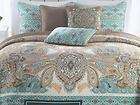   Rowley Blue Brown Paisley Quilted Standard Pillow Sham Cotton Pair